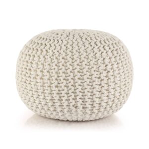 Hand-Knitted Cotton Pouffe Footstool Modern Decorative White Cozy Home Accent