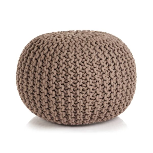 Hand-Knitted Cotton Pouffe Ottoman Footstool Round Cozy Home Decor Brown