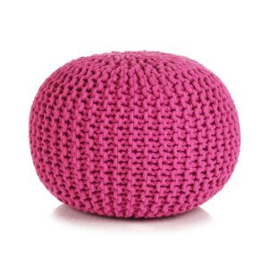 Hand-Knitted Cotton Pouffe Footstool Pink Cozy Decorative Home Accent