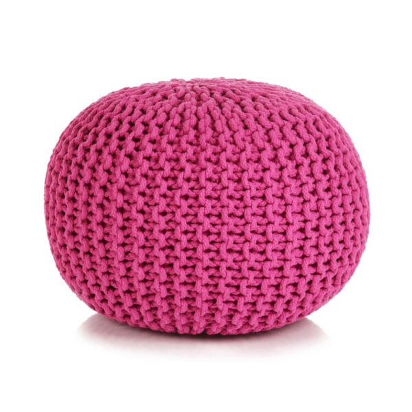 Hand-Knitted Cotton Pouffe Footstool Pink Cozy Decorative Home Accent