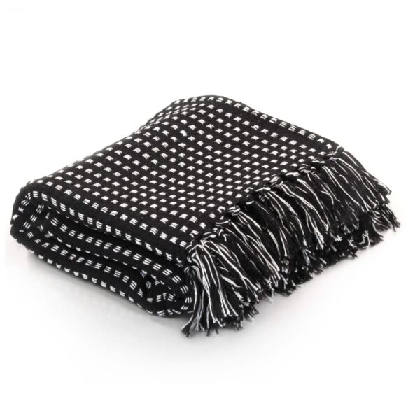 Cotton Throw Blanket Black Soft Tassel Sofa Bed Decorative Plaid Warm Washable