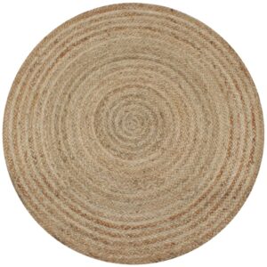 Handwoven Natural Jute Area Rug Round Braided Carpet Durable Textured Home Decor