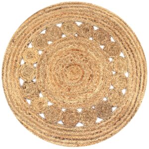 Braided Jute Area Rug Handwoven Natural Tone Durable Round Carpet Home Decor