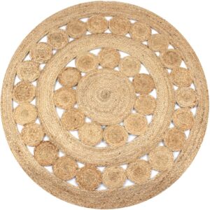 Braided Jute Area Rug Handwoven Natural Tone Durable Round Carpet Home Decor