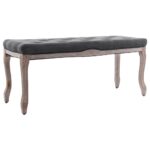 Elegant Dark Grey Linen Upholstered Bench Solid Wood Cabriole Legs Comfort Seat