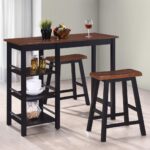 Elegant Black MDF Bar Table Set with Stools  Classic Design  Spacious Storage