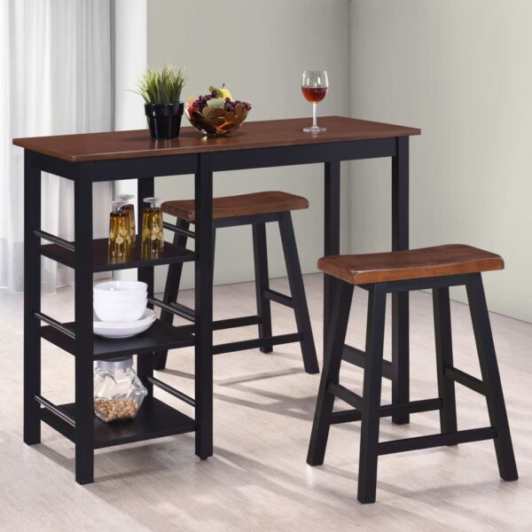 Elegant Black MDF Bar Table Set with Stools  Classic Design  Spacious Storage