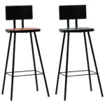 Set of Two Industrial Solid Reclaimed Wood Bar Stools with Steel Frame