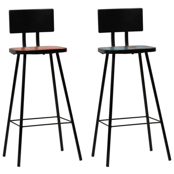 Set of Two Industrial Solid Reclaimed Wood Bar Stools with Steel Frame