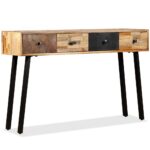 Vintage Solid Reclaimed Teak Console Table with Drawers Polished Lacquered