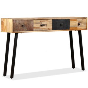 Vintage Solid Reclaimed Teak Console Table with Drawers Polished Lacquered