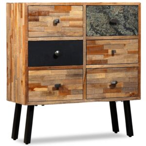 Vintage Solid Reclaimed Teak Side Cabinet with Six Drawers Marble Top Decor