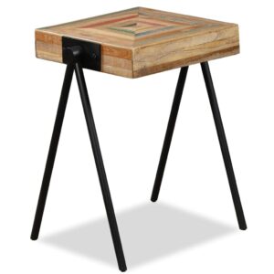 Industrial Chic Reclaimed Teak Wood Side Table with Steel Legs - Multicolor