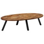 Vintage  Oval Coffee Table Solid Reclaimed Teak Wood with Steel Legs