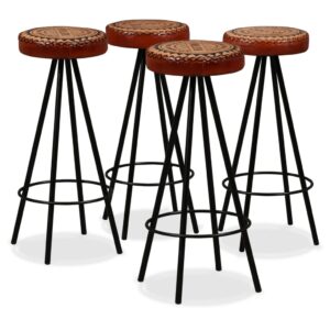 Industrial Leather Canvas Bar Stools Set of Four Sturdy Steel Legs Comfort Chic