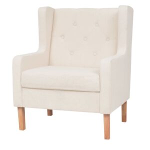 Comfortable Cream White Fabric Armchair Elegant Wooden Frame Easy Assembly