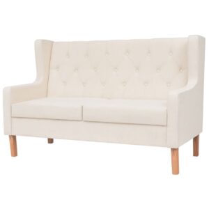 Comfortable Cream White Fabric Loveseat Sofa Cozy Upholstered Easy Assembly