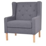 Comfortable Grey Fabric Armchair Easy Assembly Foam Padded Wooden Frame Cozy