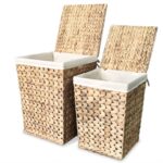 Woven Water Hyacinth Laundry Basket Set Rustic Brown Hamper with Liner