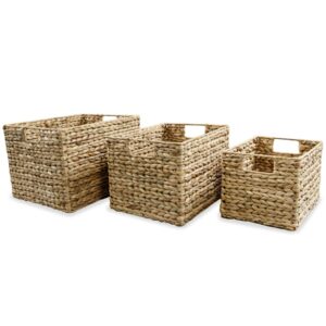 Water Hyacinth Woven Storage Basket Set Rustic Organizing Home Decor Brown