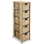 Water Hyacinth Woven Storage Cabinet Rustic Metal Frame Organizer with Baskets