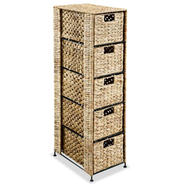 Water Hyacinth Woven Storage Cabinet Rustic Metal Frame Organizer with Baskets