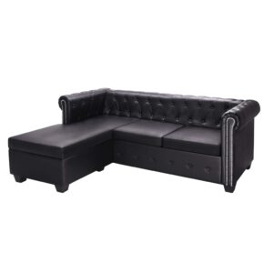 L-shaped Chesterfield Sofa Artificial Leather Black