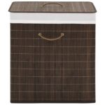 Bamboo Laundry Hamper Rectangular Woven Liner Portable Lightweight Dark Brown