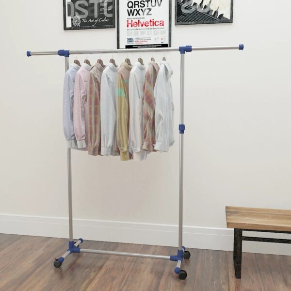 Adjustable Stainless Steel Clothes Garment Rack Rolling Silver Organizer