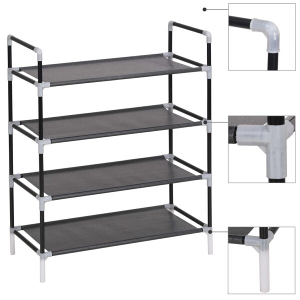 Sturdy Metal Frame Shoe Organizer Rack with 4 Non-Woven Fabric Shelves Black