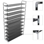 Black Metal Frame Shoe Organizer Storage Rack with Ten Fabric Shelves Easy Assembly