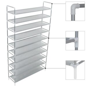 Shoe Rack with 10 Shelves Metal and Non-woven Fabric Silver