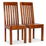 Set of Two Elegant Solid Wood Dining Chairs Honey Finish Handmade Modern Design