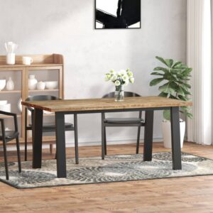 Industrial  Solid Acacia Wood Dining Table Sturdy Metal Legs Easy Assembly