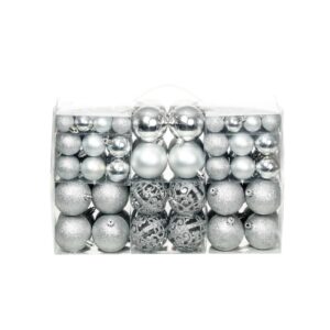 Shatterproof Christmas Bauble Set Silver Mixed Sizes Tree Decorations Pack