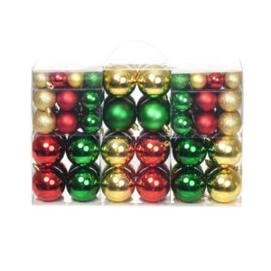 Shatterproof Christmas Baubles Set Festive Tree Decorations Red Gold Green Mix