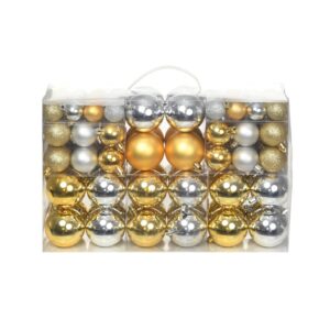 Shatterproof Christmas Baubles Set Silver Gold Mix Sizes Tree Decorations Pack