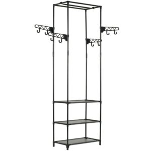 Black Powder-Coated Steel Clothes Rack with Non-Woven Fabric Shelves