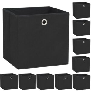 Set of Foldable Cube Storage Bins Organizer Non-Woven Fabric Black Closet Box