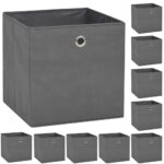 Foldable Grey Cube Storage Bins Set Fabric Organizer Boxes with Metal Eyelet