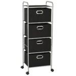 Modern Black Silver Rolling Storage Organizer with 4 Fabric Bins Easy Assembly