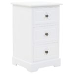 Chic White Bedside Cabinet Side Nightstand MDF Pinewood Metal Handles Storage