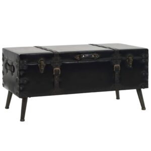 Vintage Trunk  Coffee Table MDF Leather Look Steel Legs Storage Chic Decor