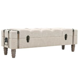 Vintage Cream White Storage Bench Solid Wood Padded Seat Steel Legs Easy Assemble