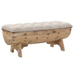 Rustic Solid Wood Fabric Storage Bench Chest Ottoman Pouffe Easy Assemble Cream