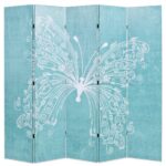 Elegant Folding Privacy Screen Room Divider Canvas Wooden Frame Butterfly Blue