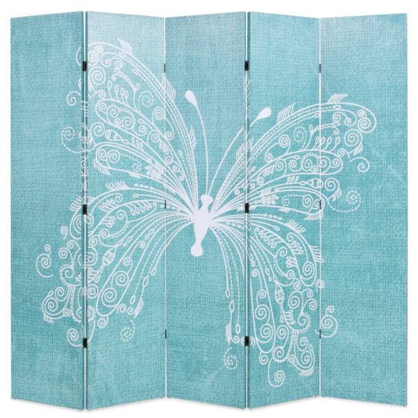 Elegant Folding Privacy Screen Room Divider Canvas Wooden Frame Butterfly Blue