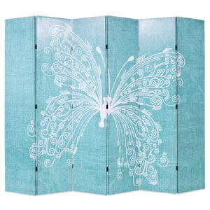 Elegant Folding Privacy Screen Room Divider Canvas Wooden Frame Butterfly Blue