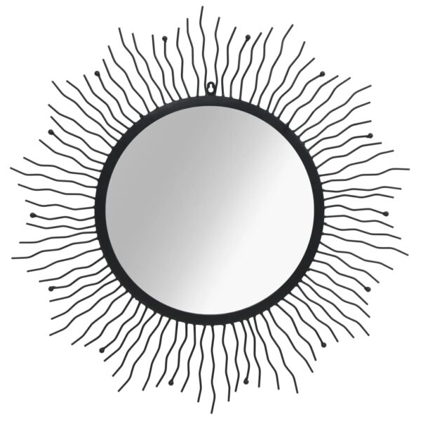 Chic Sunburst Design Wall Mirror Black Powder-Coated Steel Decorative Glass