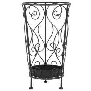 Vintage Metal Umbrella Stand Elegant Scrollwork Decorative Holder Black